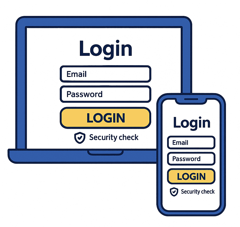 Betfoxx login — desktop and mobile flows side by side.