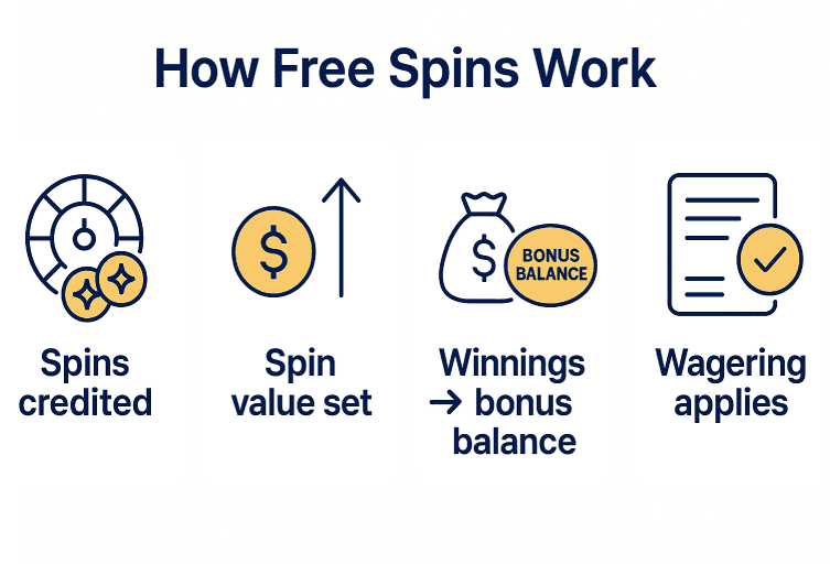 How Bubbles Bet free spins work: credited spins, fixed value, winnings to bonus balance, wagering applies.