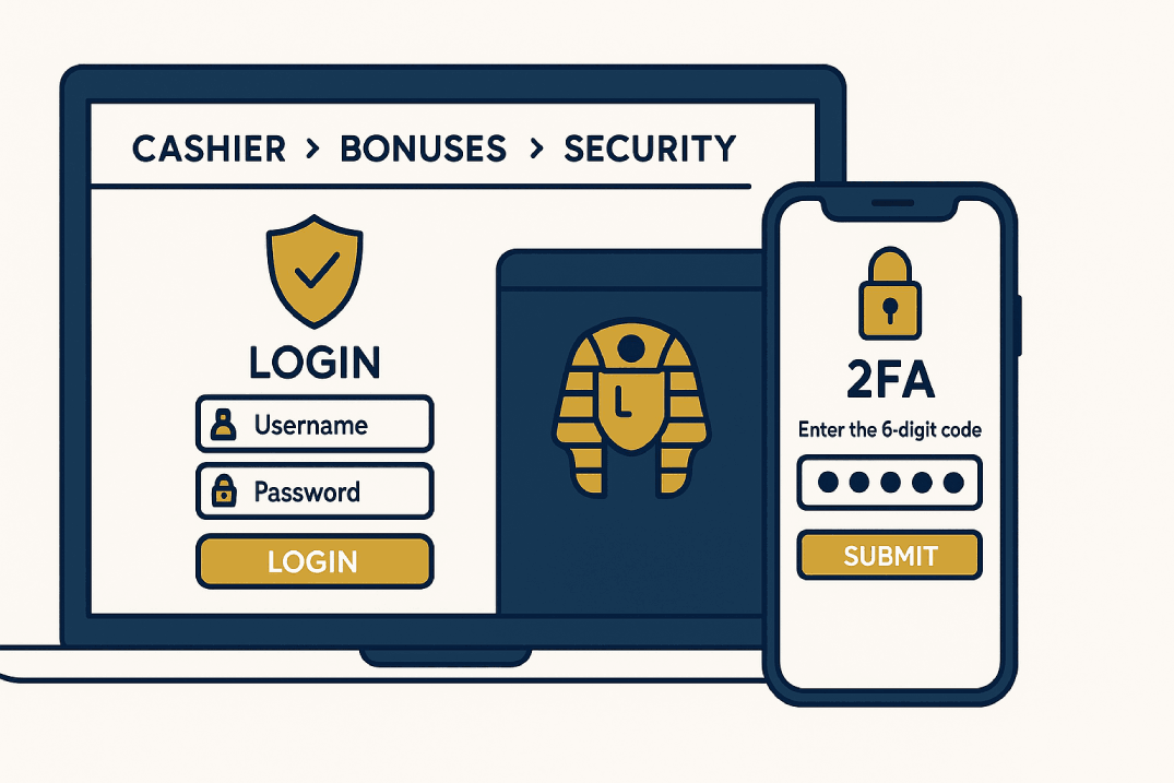 Golden Genie casino login screen with optional 2FA prompt — brand-neutral cashier view.