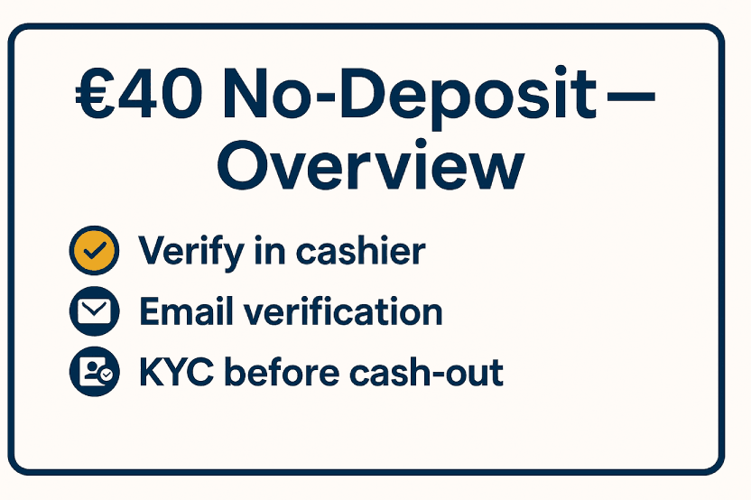 £40 NDB overview — verify in cashier, email verify, KYC note.