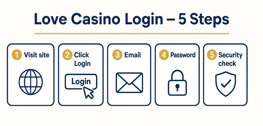 Love Casino login — five steps ribbon for quick sign-in.