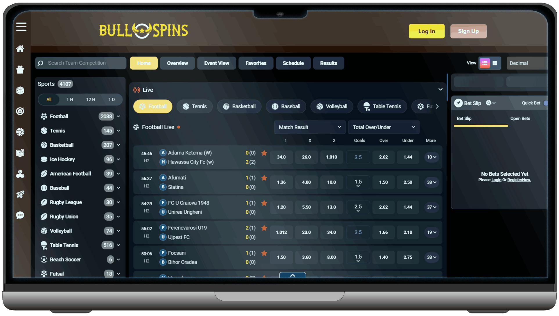 Sports Betting Section at BullSpins Casino