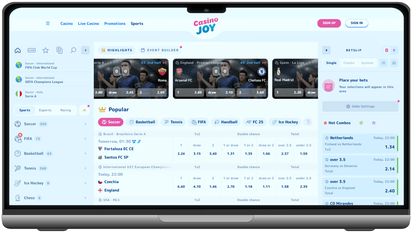 Screenshot of CasinoJoy Sport Betting Section (desktop view)