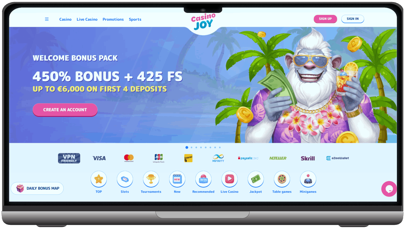 Screenshot of CasinoJoy homepage (desktop view)