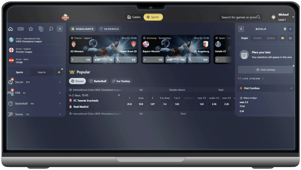 Screenshot of Lucky Casino sports setting section