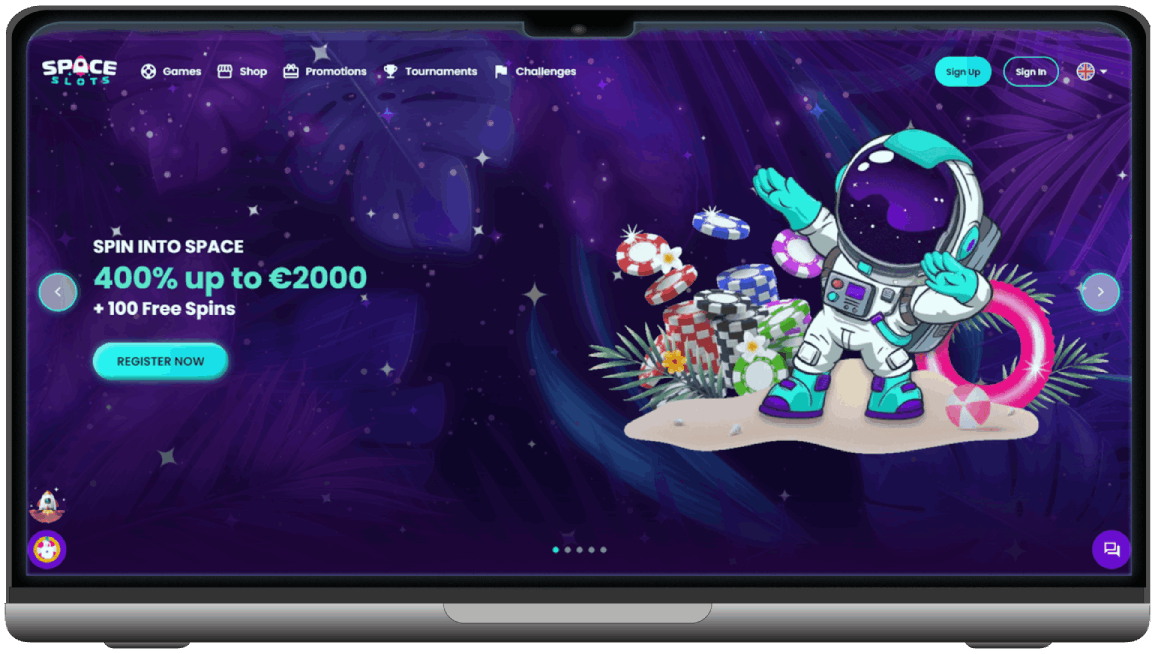 Screenshot of SpaceSlots Casino homepage (desktop view)