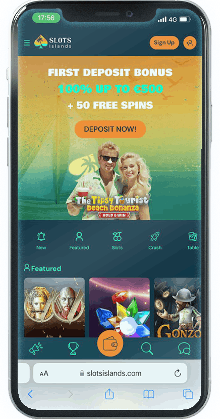Screenshot of Slots Island Mobile Casino homepage (mobile view)