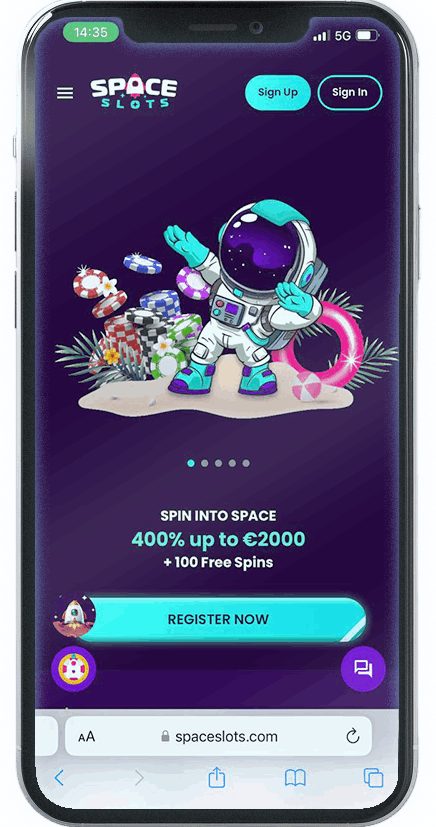 Screenshot of SpaceSlots Mobile Casino homepage (mobile view)