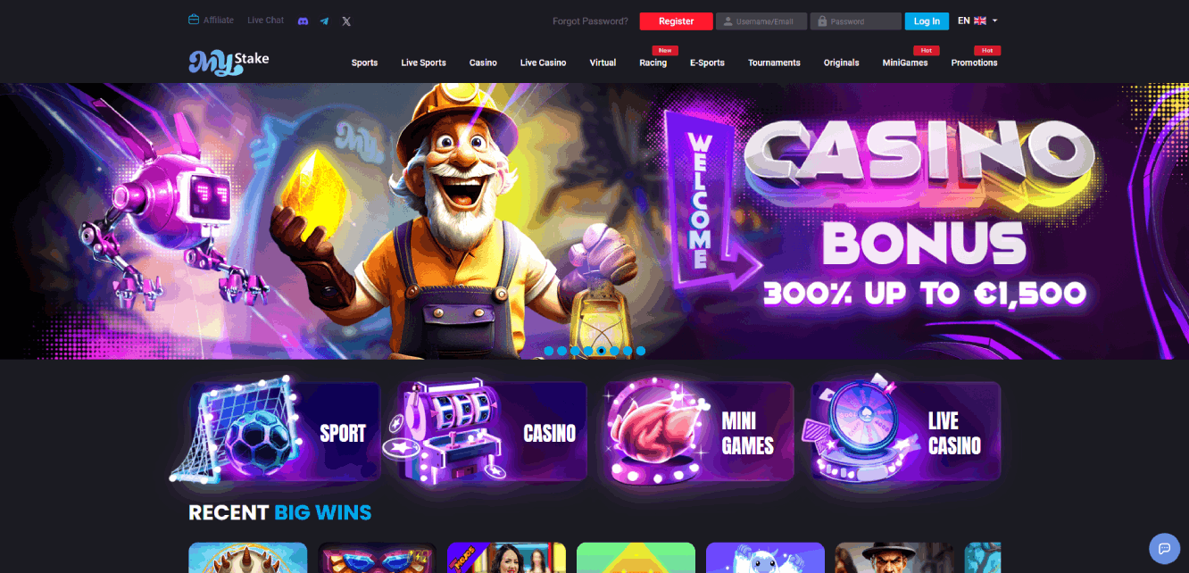MyStake Casino main page screenshot