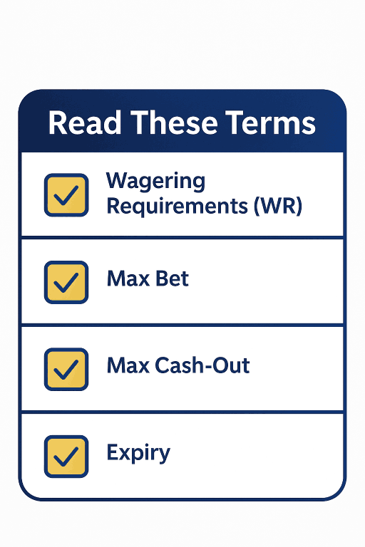 Be sure to read these terms and conditions — WR, maximum bet, maximum withdrawal, validity period.