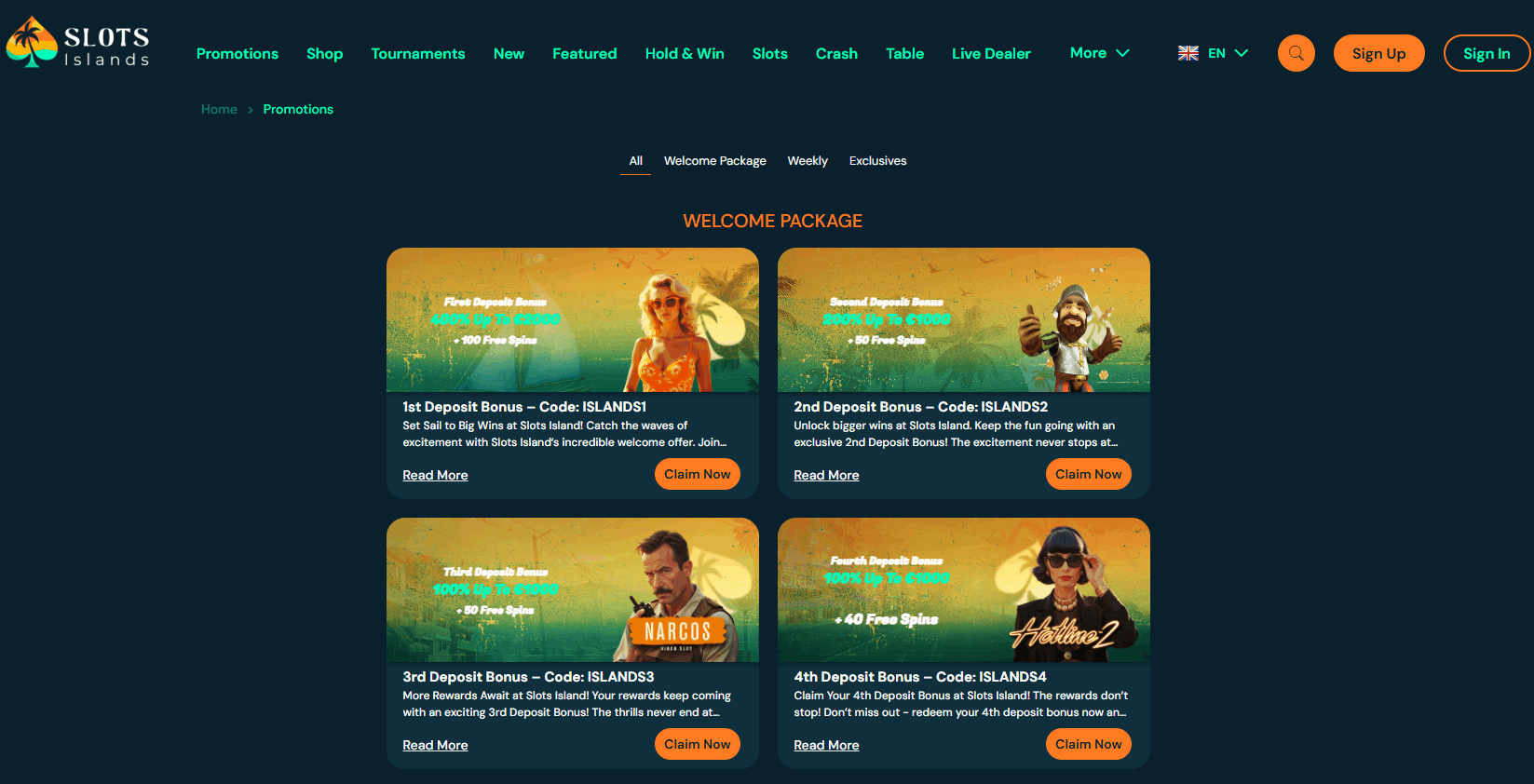 Slots Island Casino no deposit bonus illustration showing promotions page, bonus terms, and live offer check